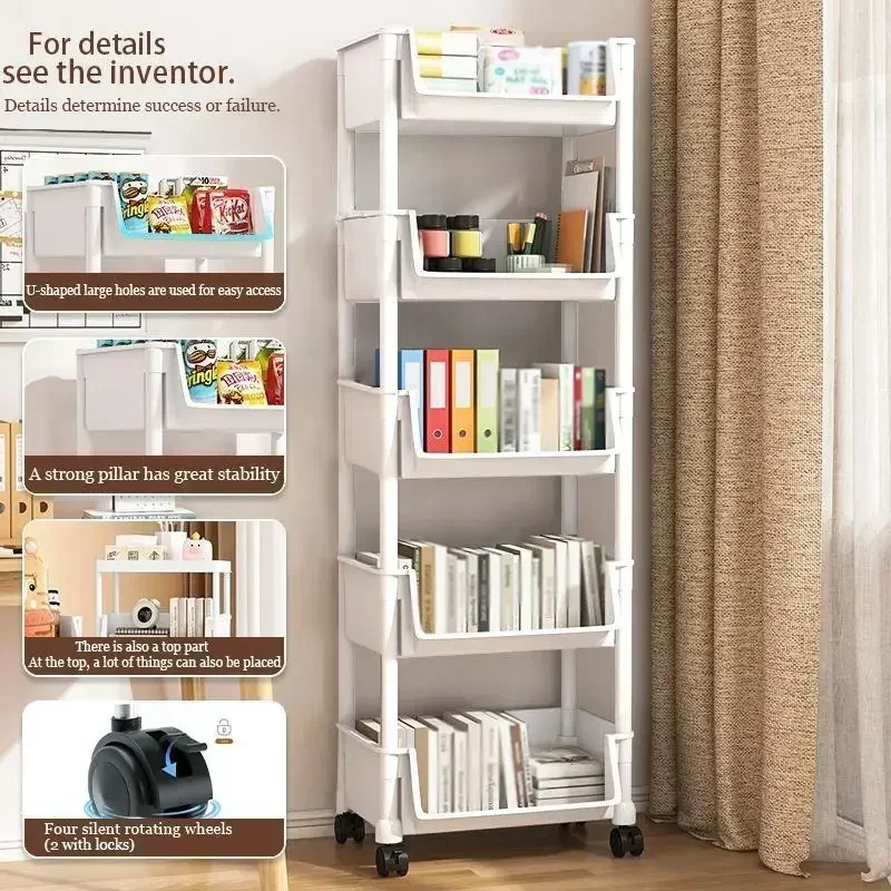 Book Cart Rolling - Troli Penyimpanan 5 Tingkat Beroda, Rak