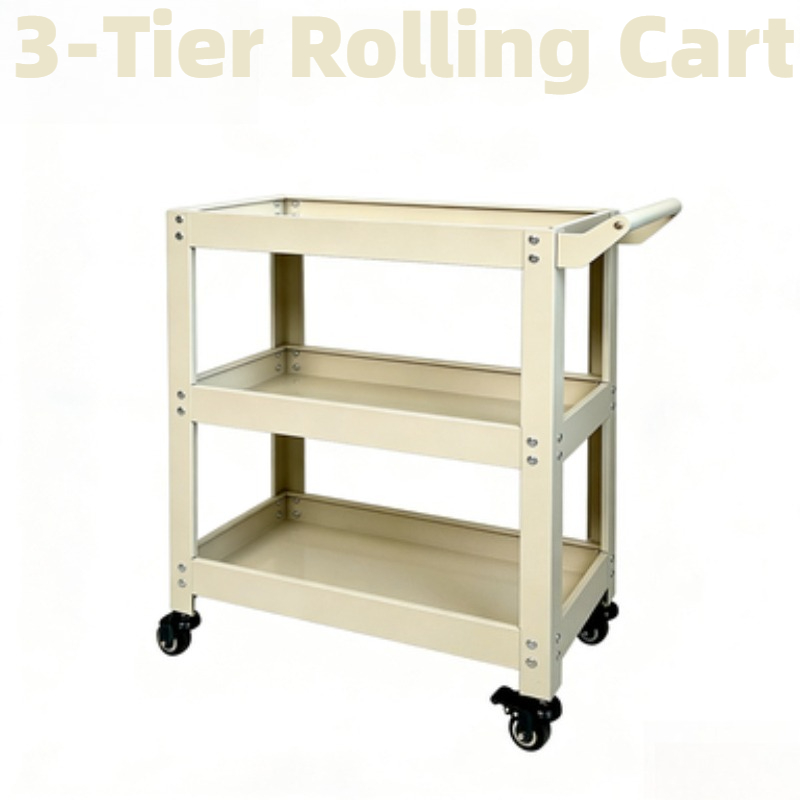 Book Cart Rolling - Troli Penyimpanan Logam 3 Tingkat Multifungsi