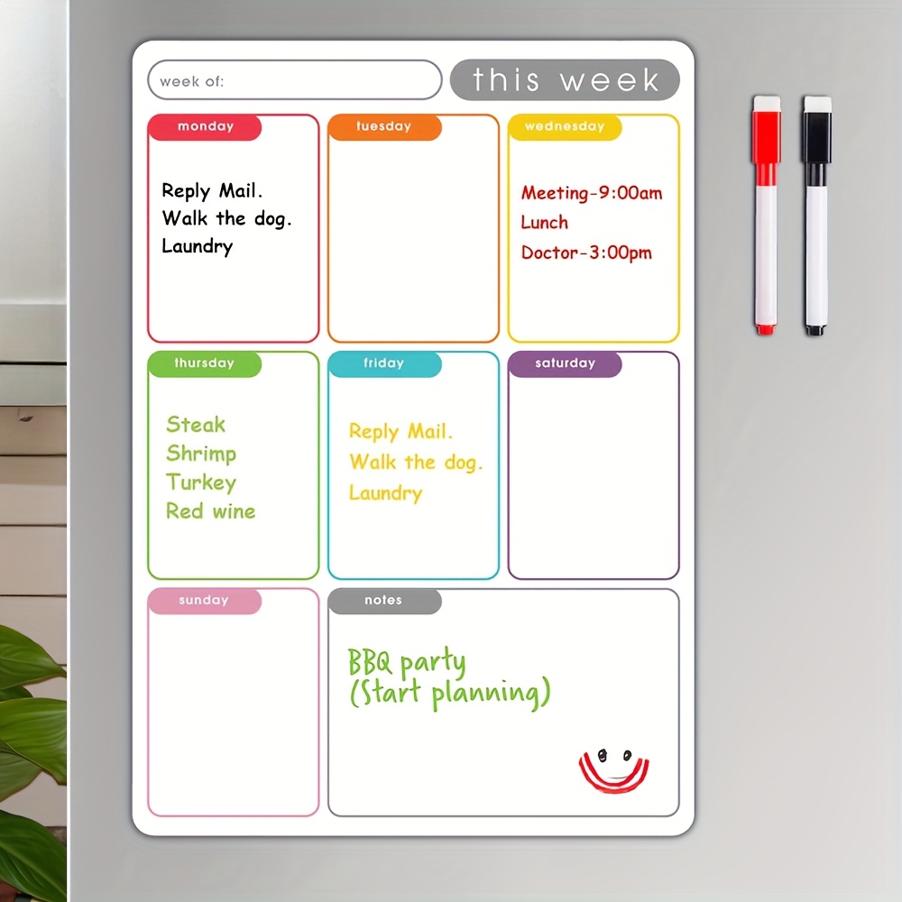 Magnetic Whiteboard Calendar - Perencana Mingguan Magnetik A4, Papan Tulis