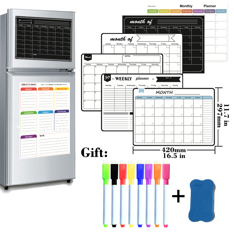 Magnetic Whiteboard Calendar - A3 ukuran magnetik perencana mingguan penghapus