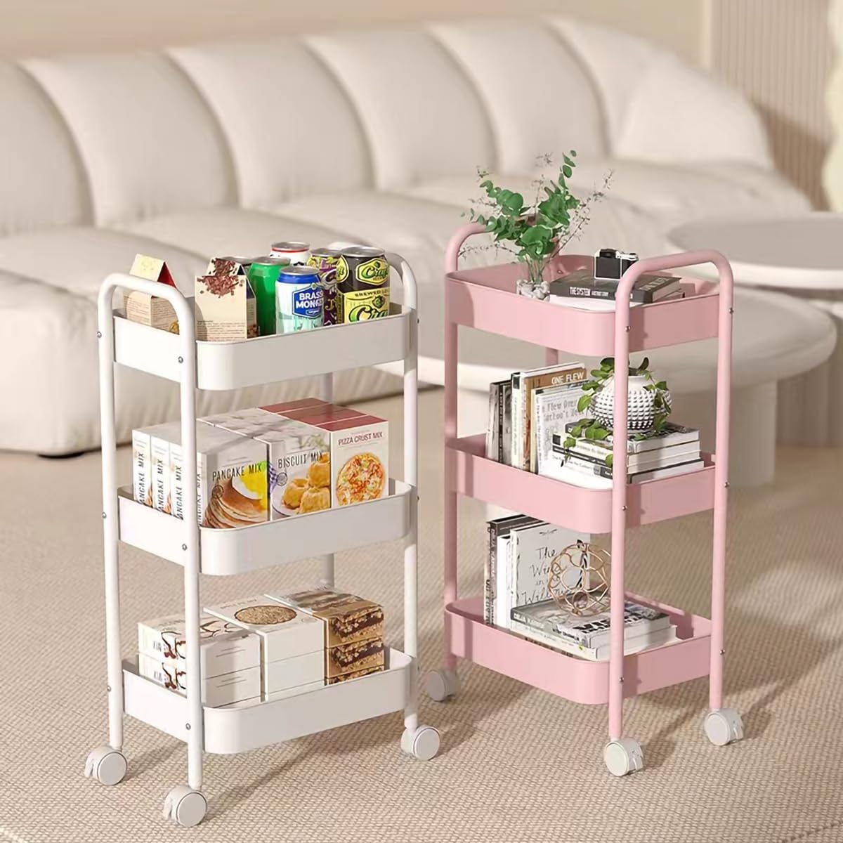 Book Cart Rolling - Troli Penyimpanan 3-Tingkat dengan Roda yang