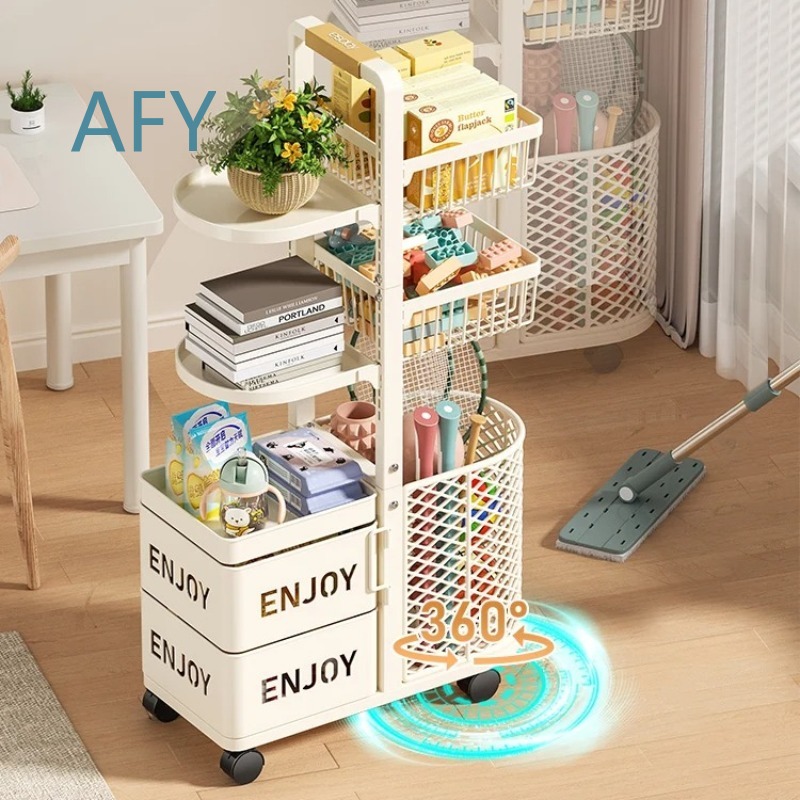 Book Cart Rolling - Organizer Penyimpanan Mainan Anak Multilayer untuk