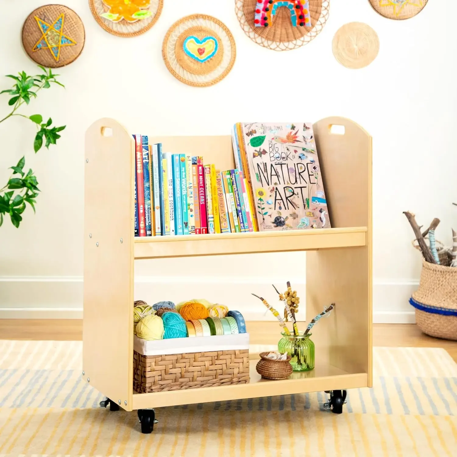 Book Cart Rolling - Troli Penyimpanan Buku Anak - Natural: