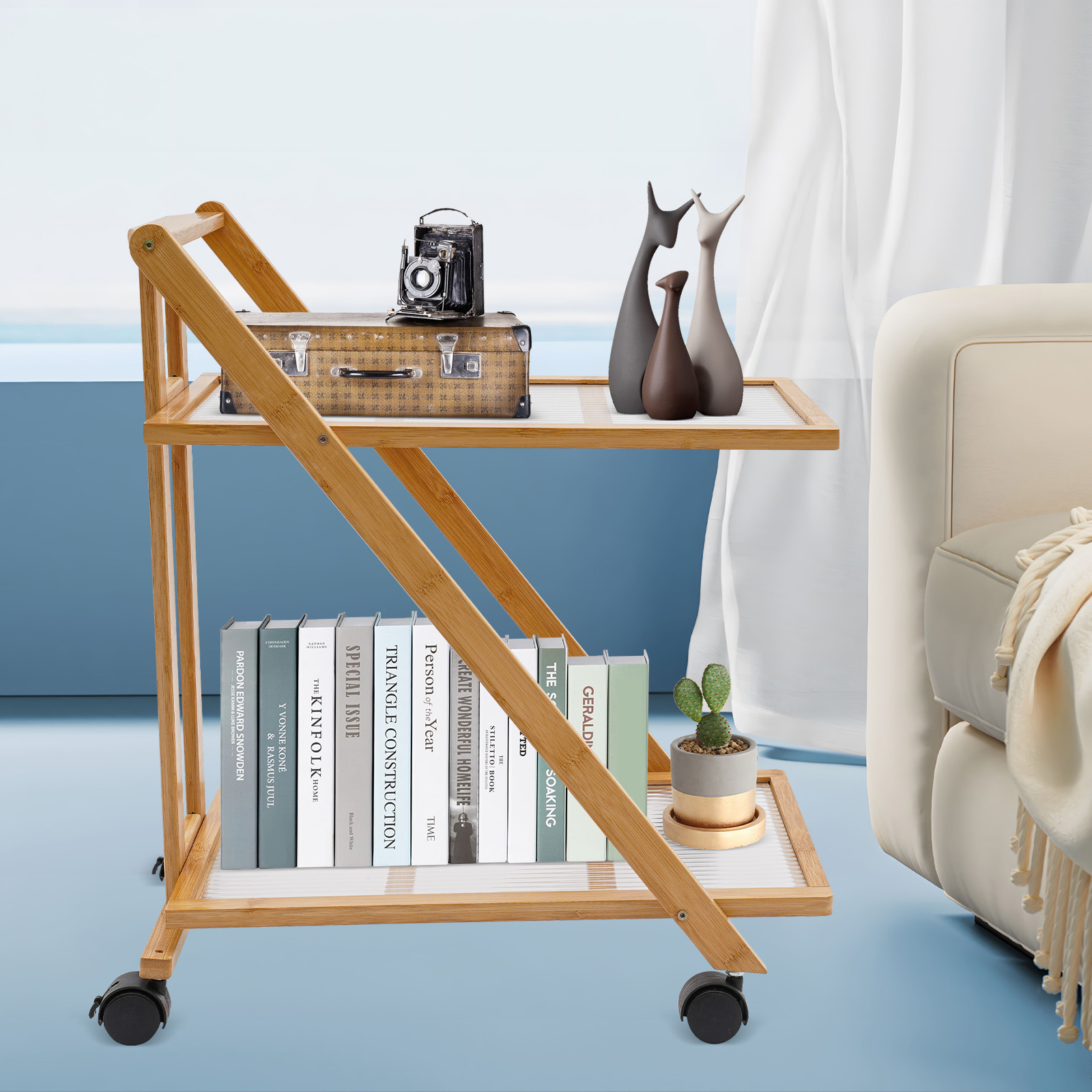 Rak Penyimpanan Lipat Bambu 2  - Book Cart Rolling ulasan dan harga